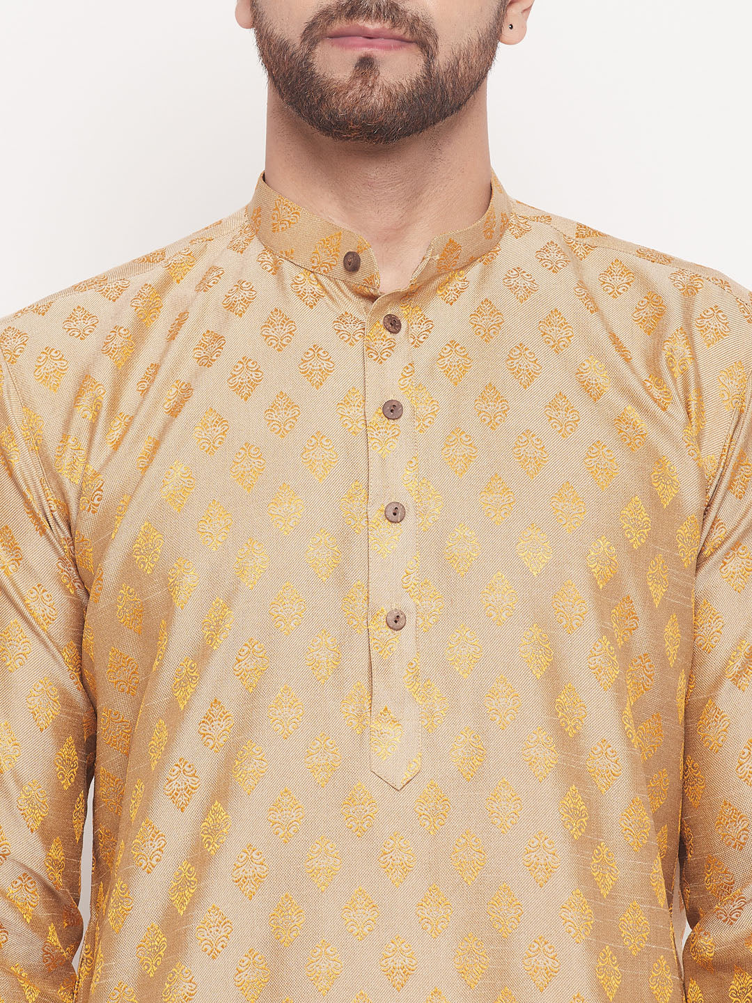 Men's Beige Silk Blend Straight Kurta Pyjama Set