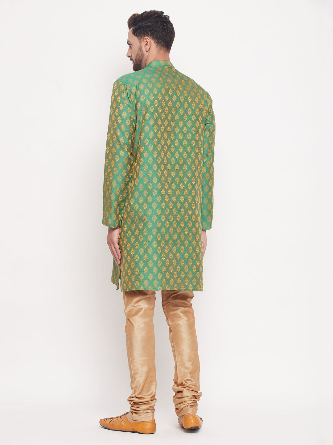 Men's Green Silk Blend Straight Kurta Pyjama Set