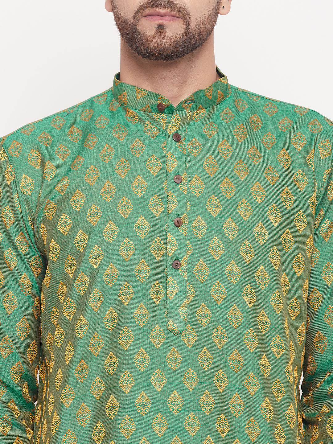Men's Green Silk Blend Straight Kurta Pyjama Set