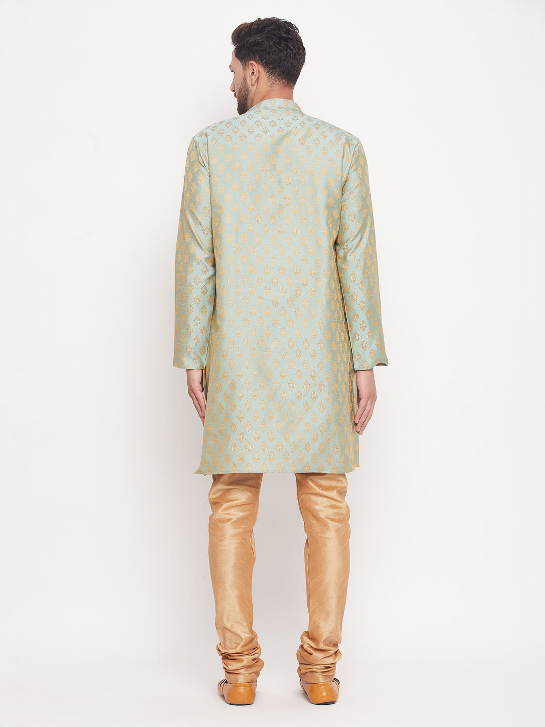 Men's Mint Green Silk Blend Straight Kurta Pyjama Set