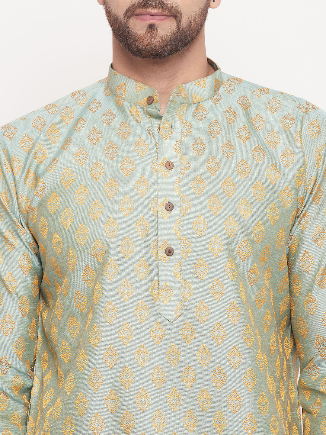 Men's Mint Green Silk Blend Straight Kurta Pyjama Set