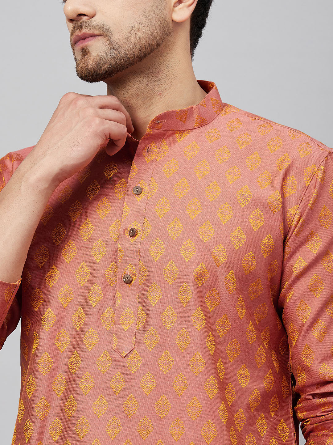Men's Pink Silk Blend Straight Kurta Pyjama Set