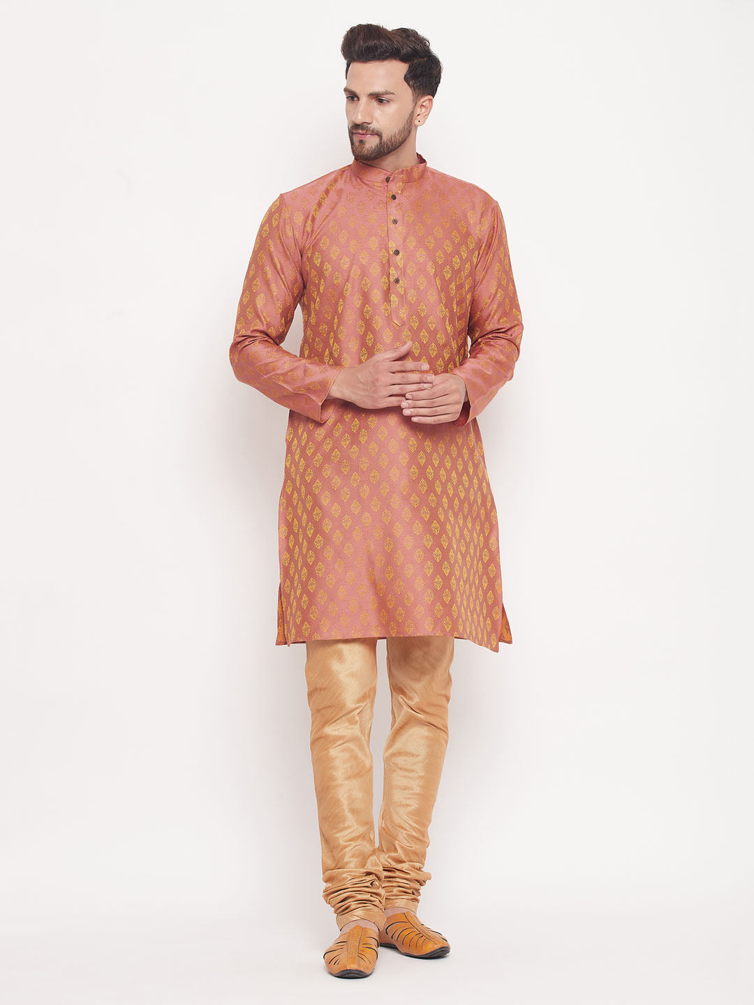 Men's Pink Silk Blend Straight Kurta Pyjama Set