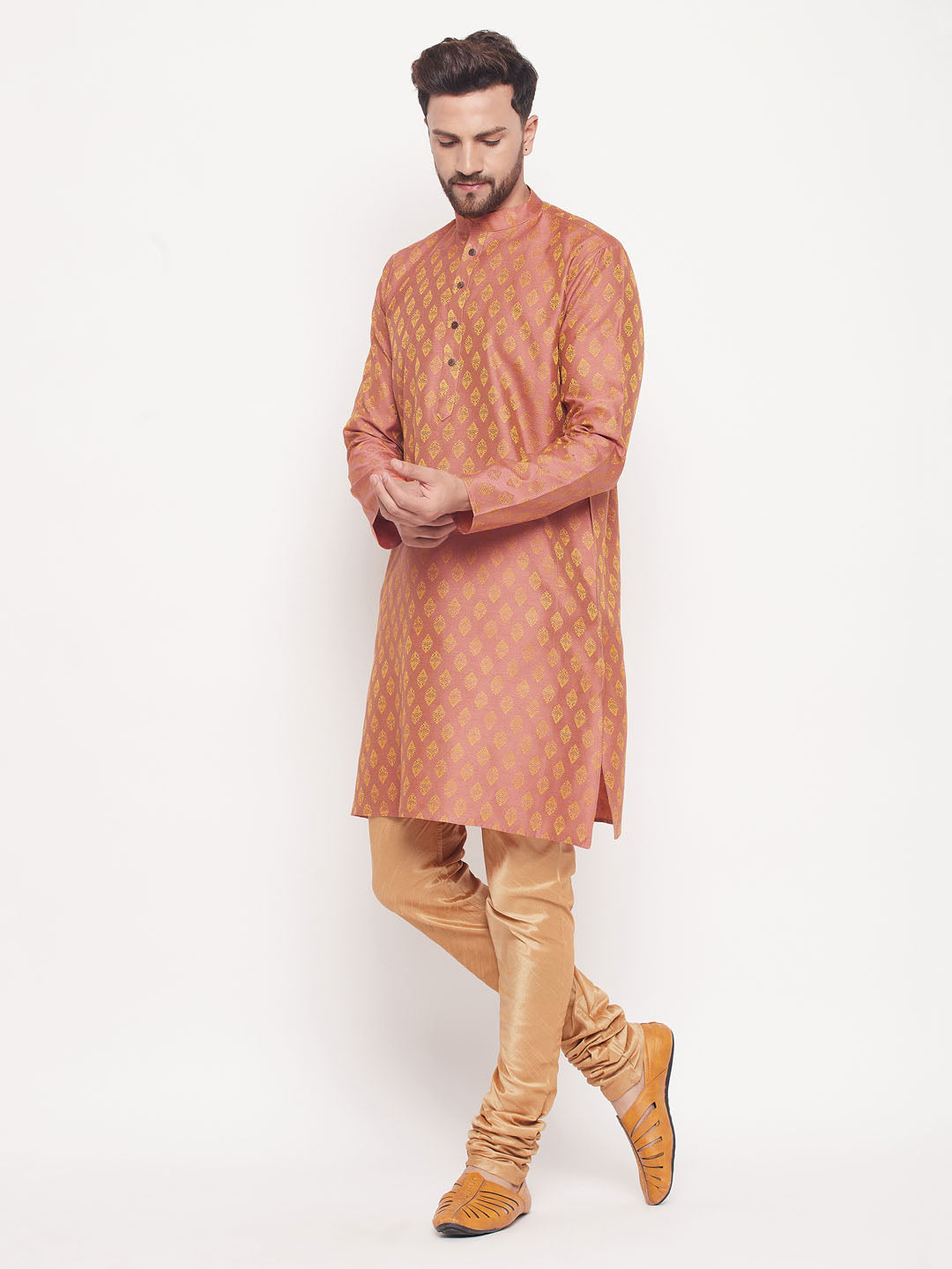 Men's Pink Silk Blend Straight Kurta Pyjama Set