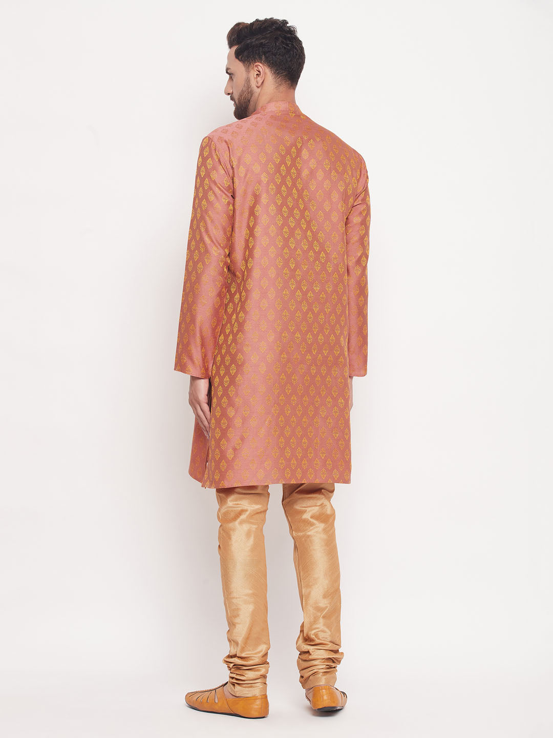 Men's Pink Silk Blend Straight Kurta Pyjama Set