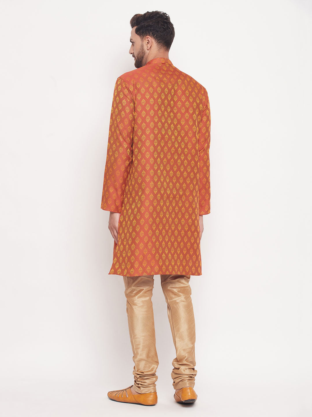 Men's Red Silk Blend Straight Kurta Pyjama Set