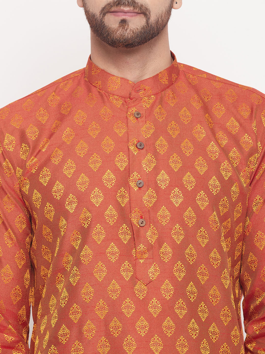 Men's Red Silk Blend Straight Kurta Pyjama Set