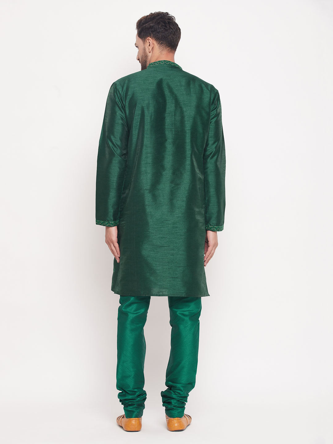 Men's Green Silk Blend Straight Kurta Pyjama Set