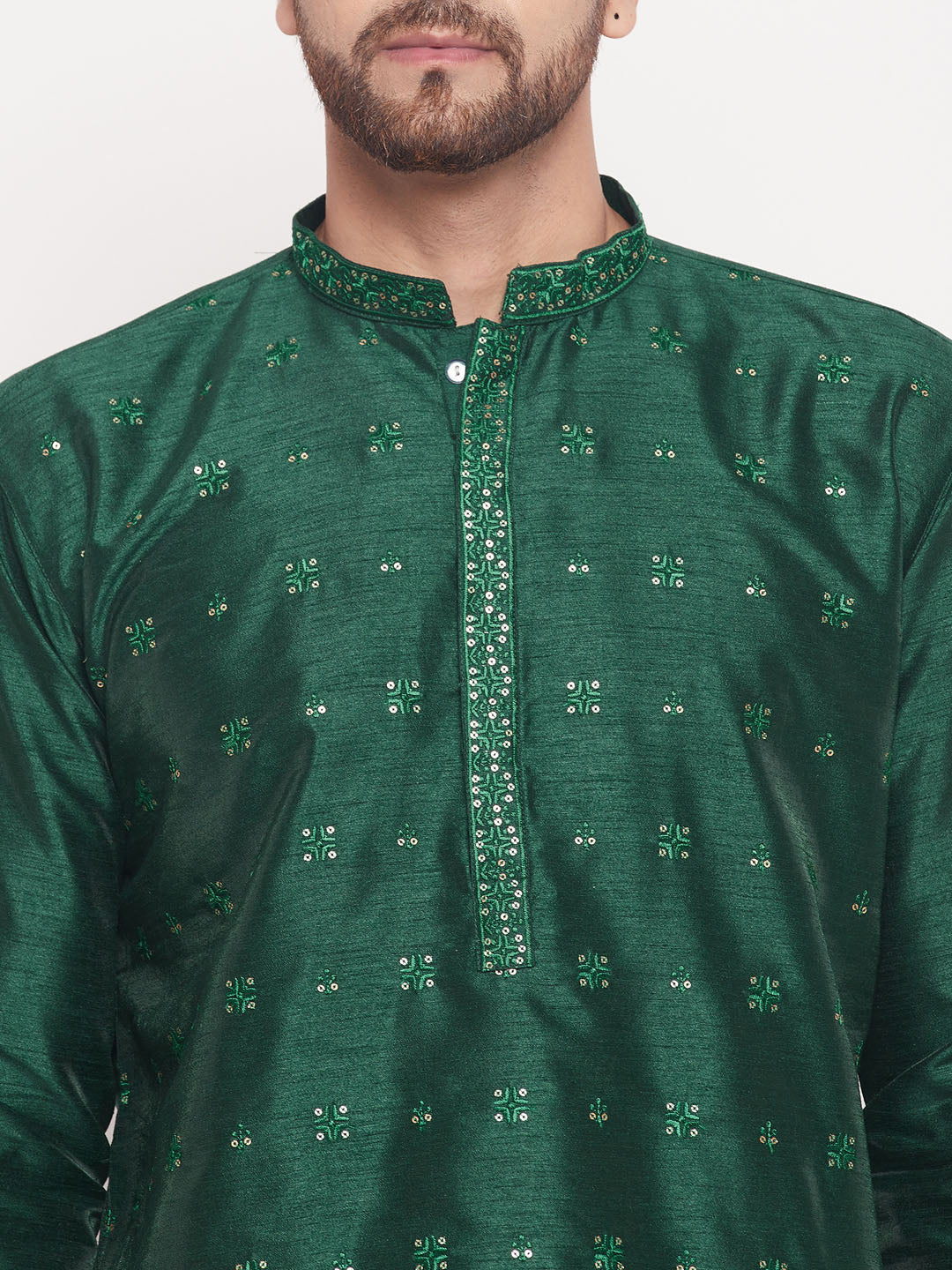 Men's Green Silk Blend Straight Kurta Pyjama Set