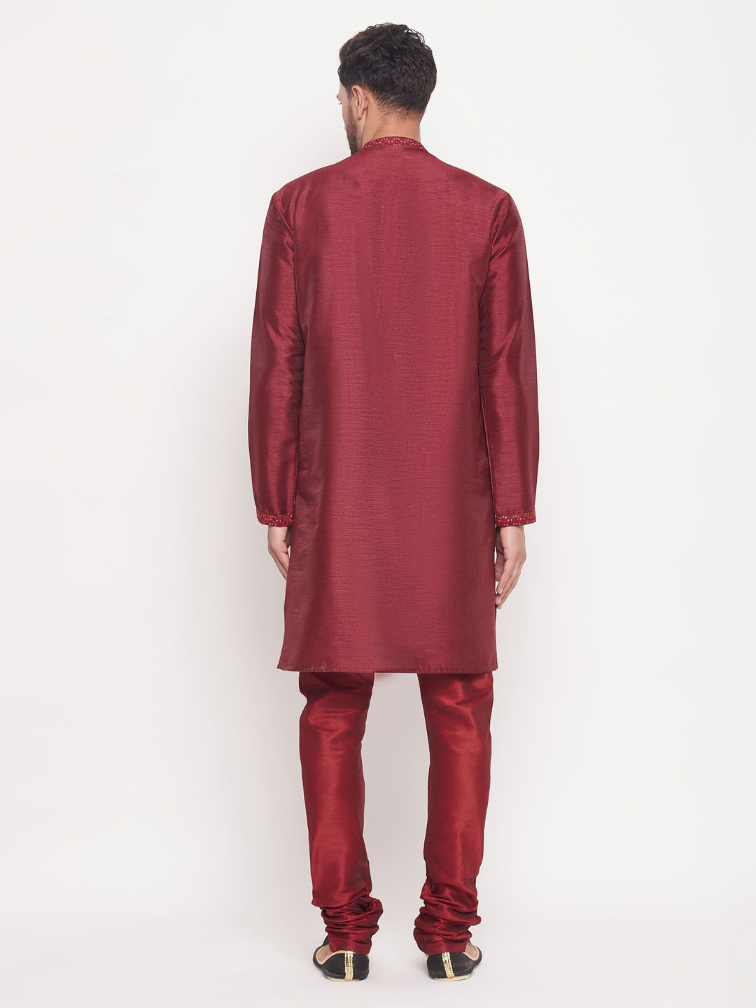 Men's Maroon Silk Blend Straight Kurta Pyjama Set
