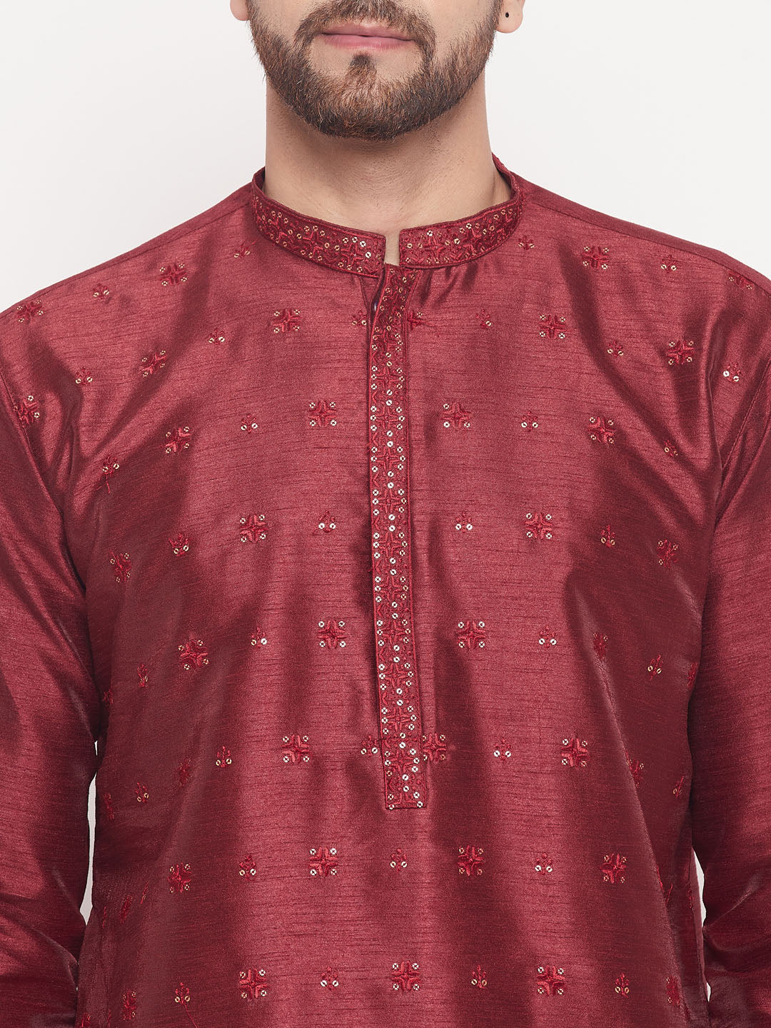 Men's Maroon Silk Blend Straight Kurta Pyjama Set