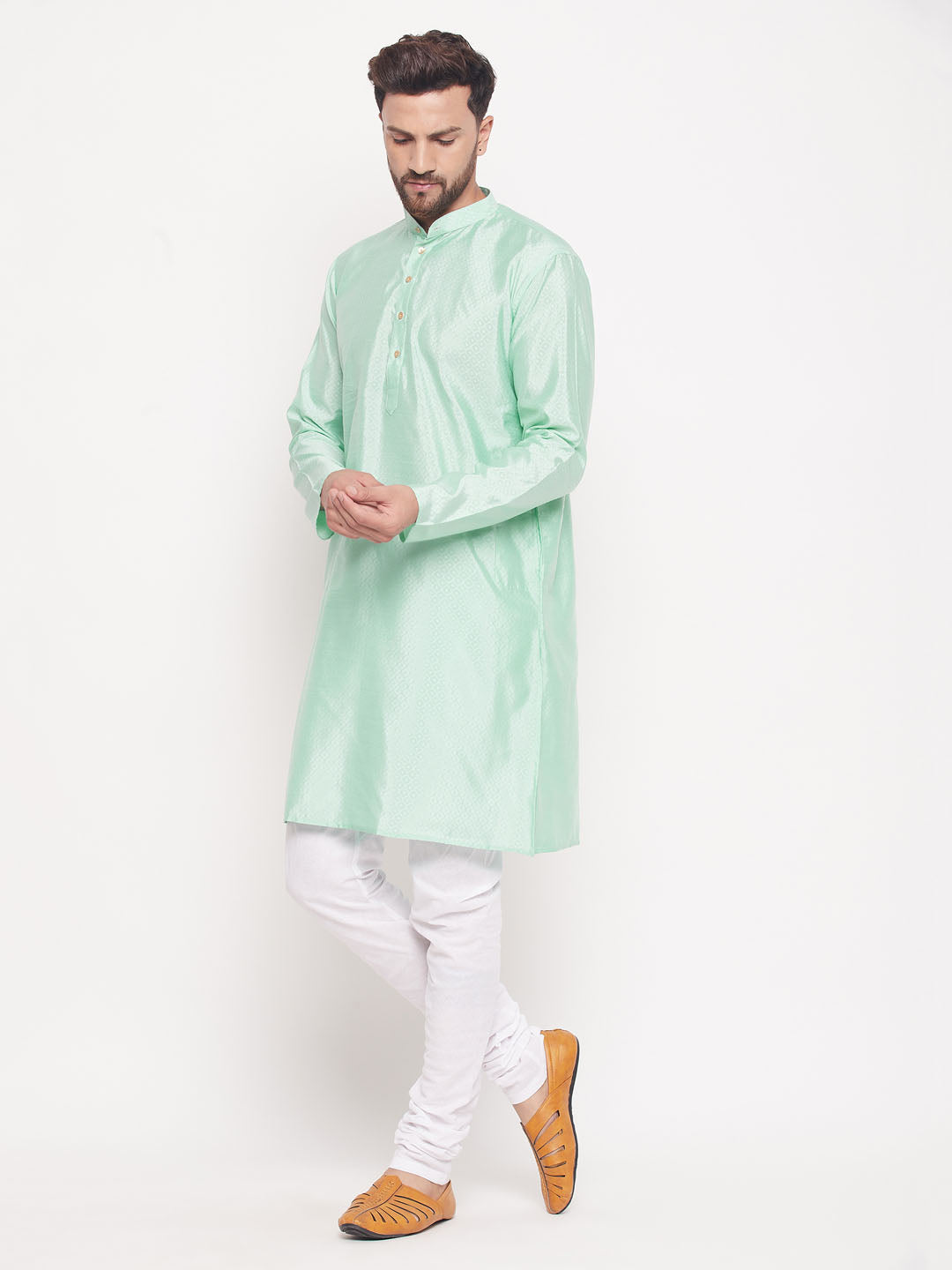 Men's Aqua Silk Blend Straight Kurta Pyjama Set