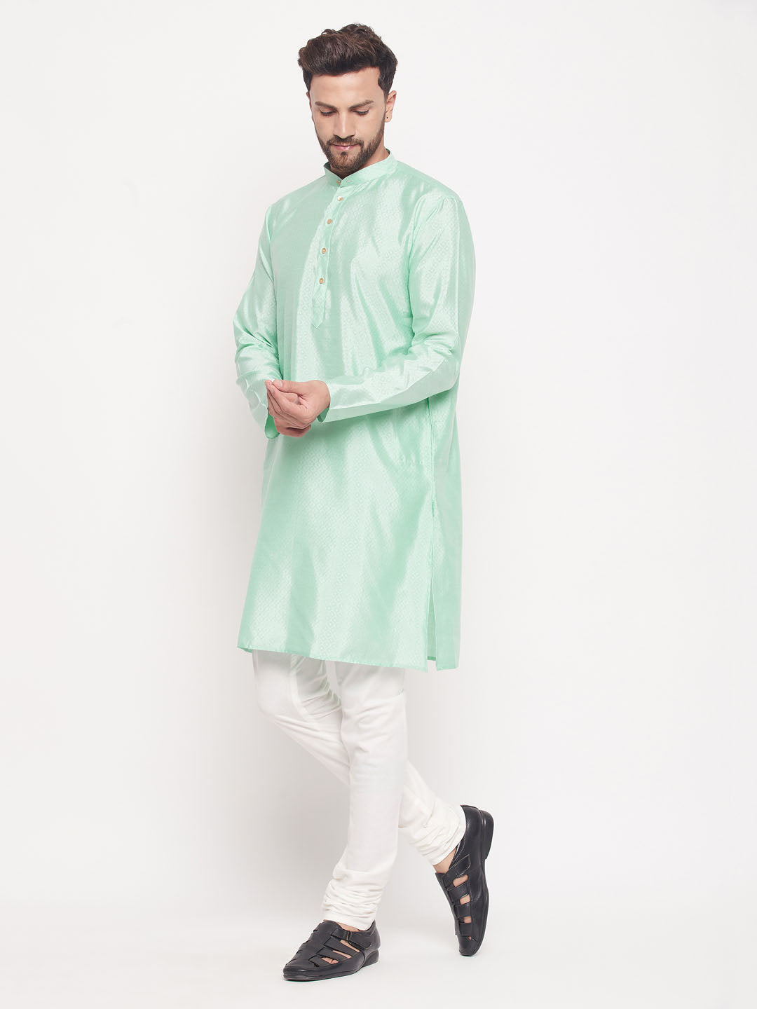 Men's Aqua Silk Blend Straight Kurta Pyjama Set
