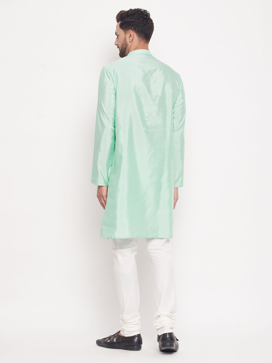 Men's Aqua Silk Blend Straight Kurta Pyjama Set
