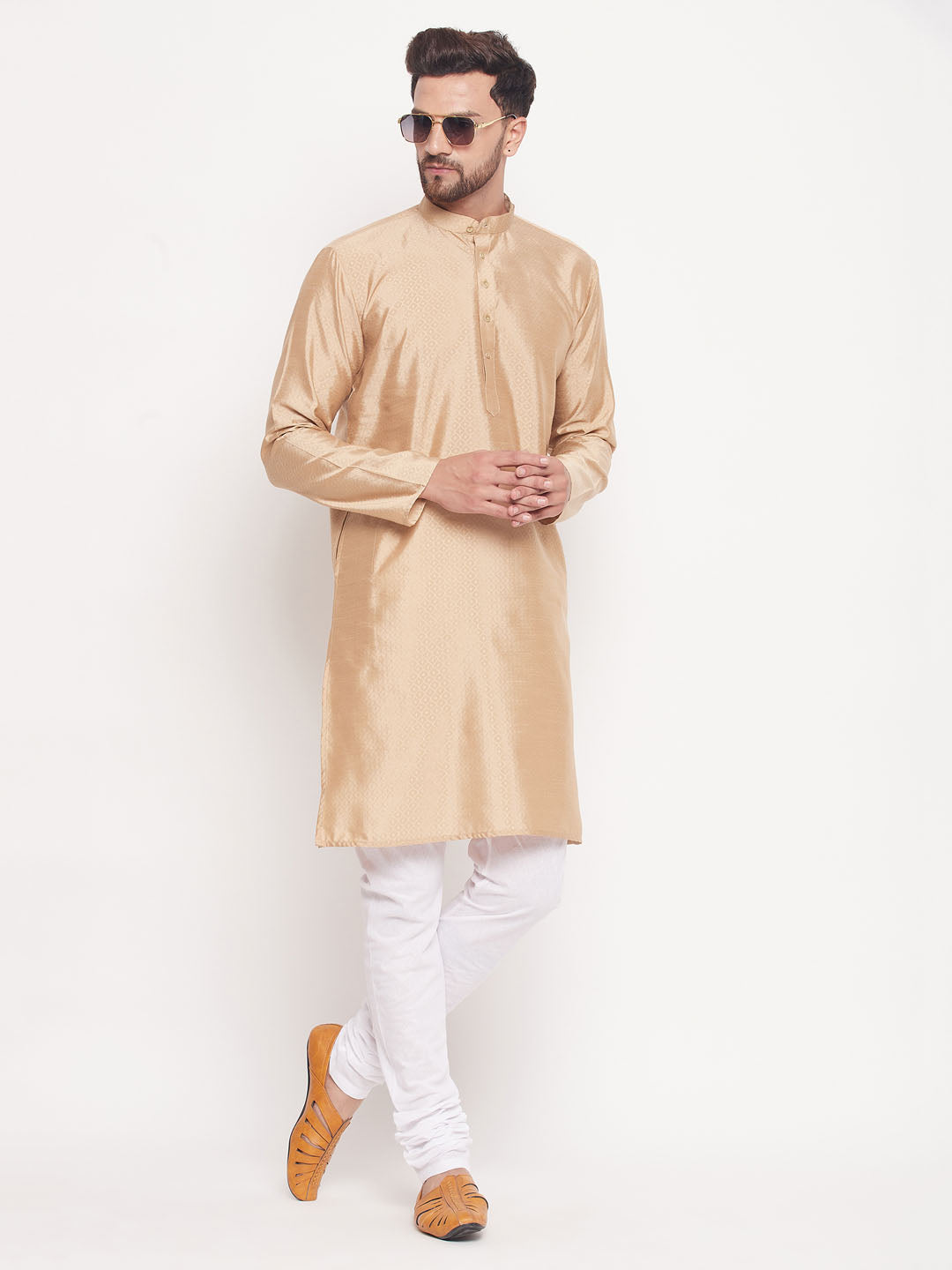 Men's Beige Silk Blend Straight Kurta Pyjama Set