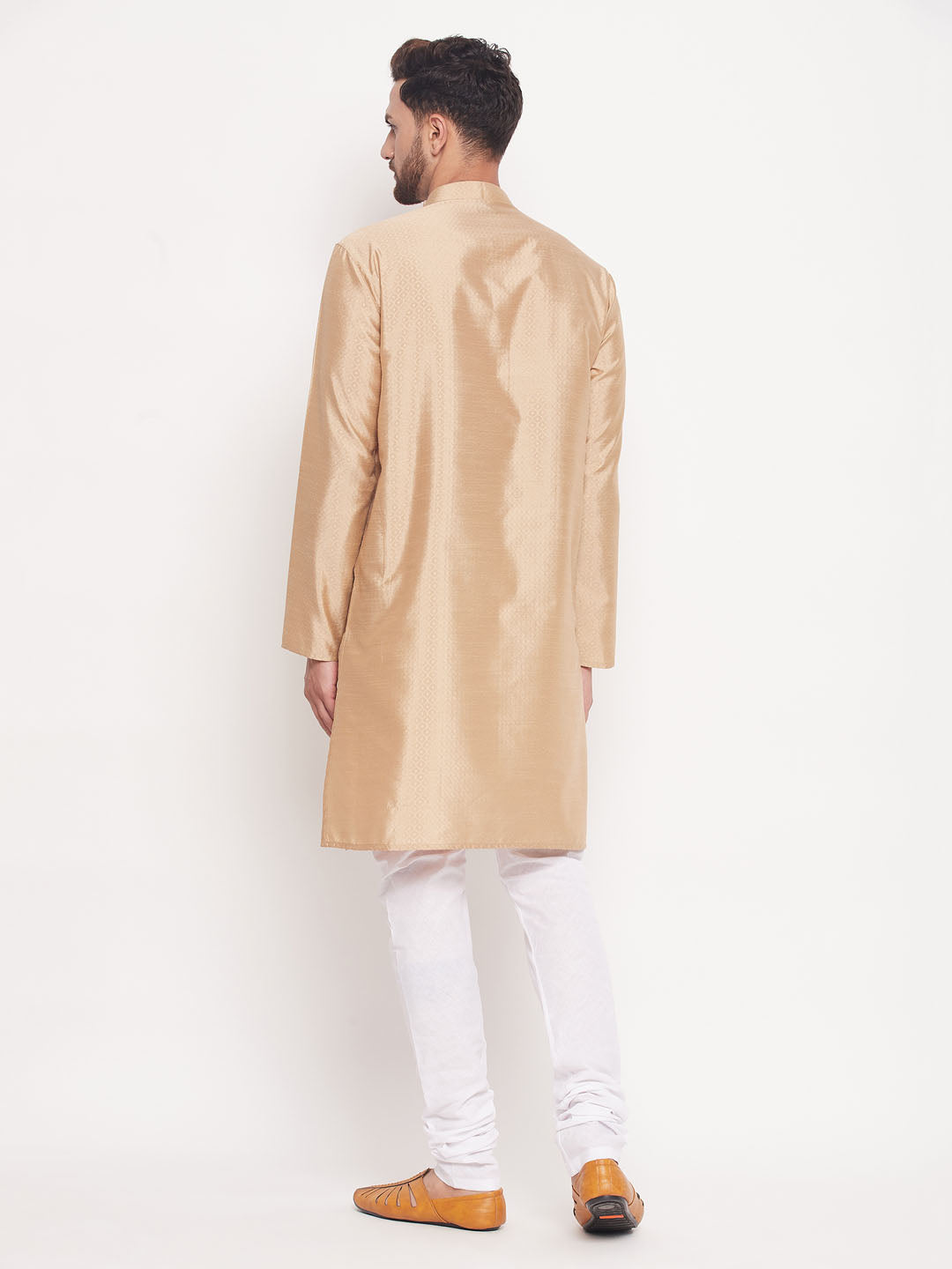 Men's Beige Silk Blend Straight Kurta Pyjama Set