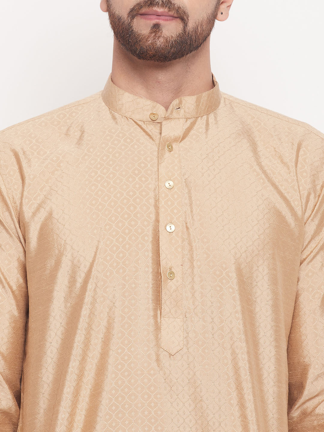 Men's Beige Silk Blend Straight Kurta Pyjama Set
