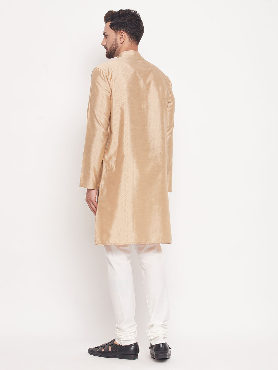 Men's Beige Silk Blend Straight Kurta Pyjama Set