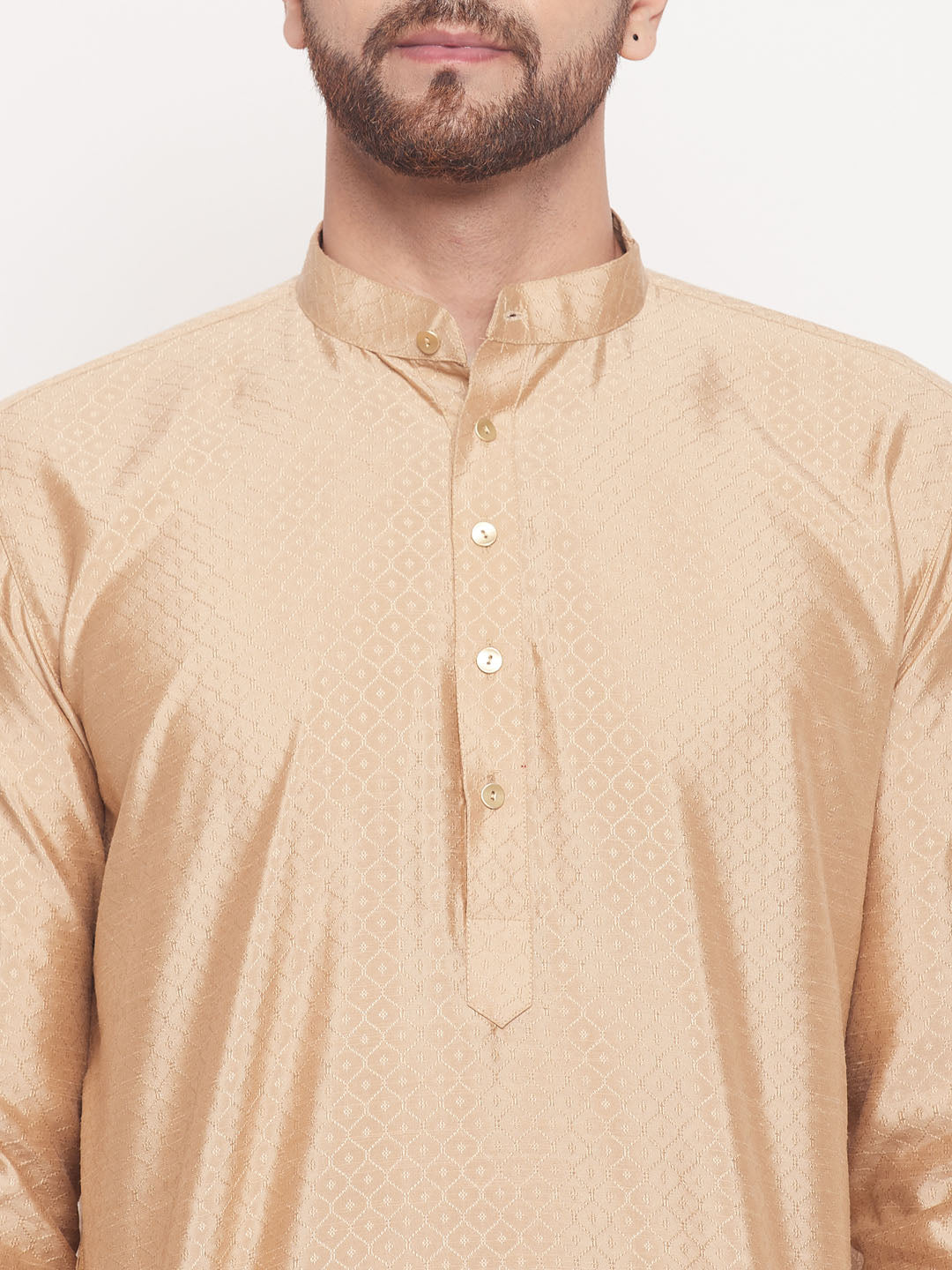 Men's Beige Silk Blend Straight Kurta Pyjama Set