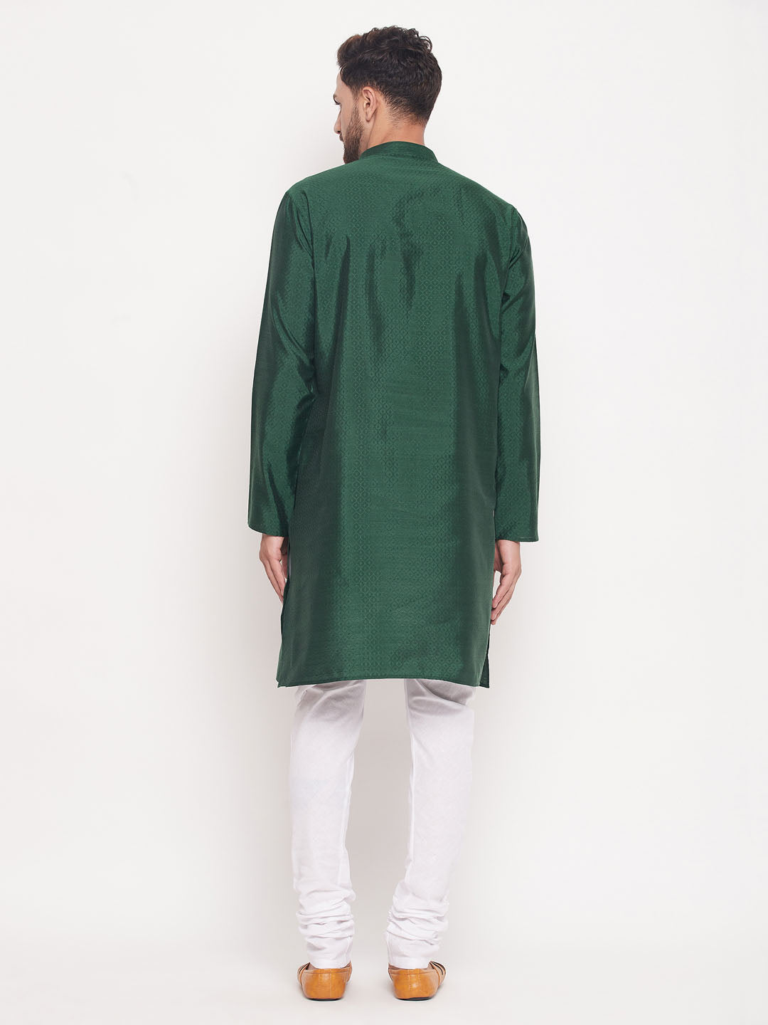 Men's Green Silk Blend Straight Kurta Pyjama Set