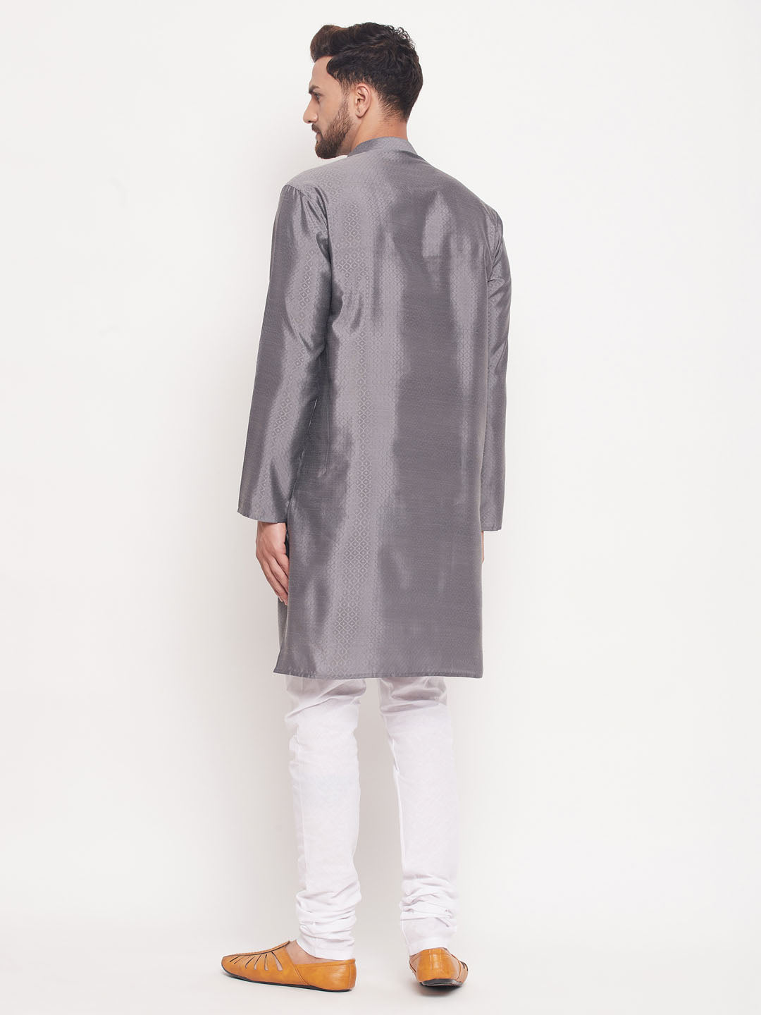 Men's Grey Silk Blend Straight Kurta Pyjama Set