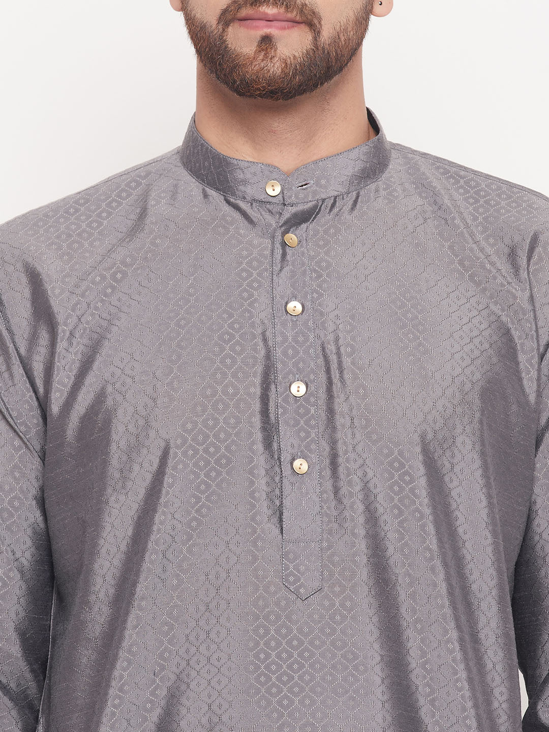 Men's Grey Silk Blend Straight Kurta Pyjama Set