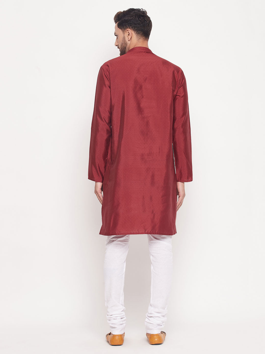 Men's Maroon Silk Blend Straight Kurta Pyjama Set