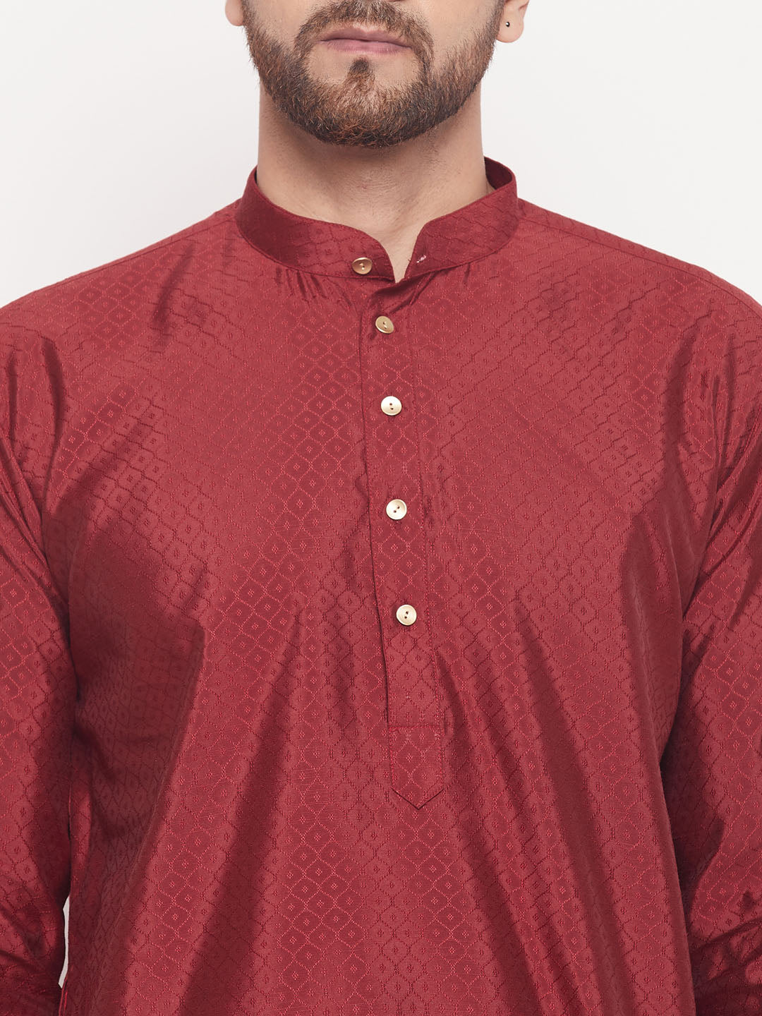 Men's Maroon Silk Blend Straight Kurta Pyjama Set