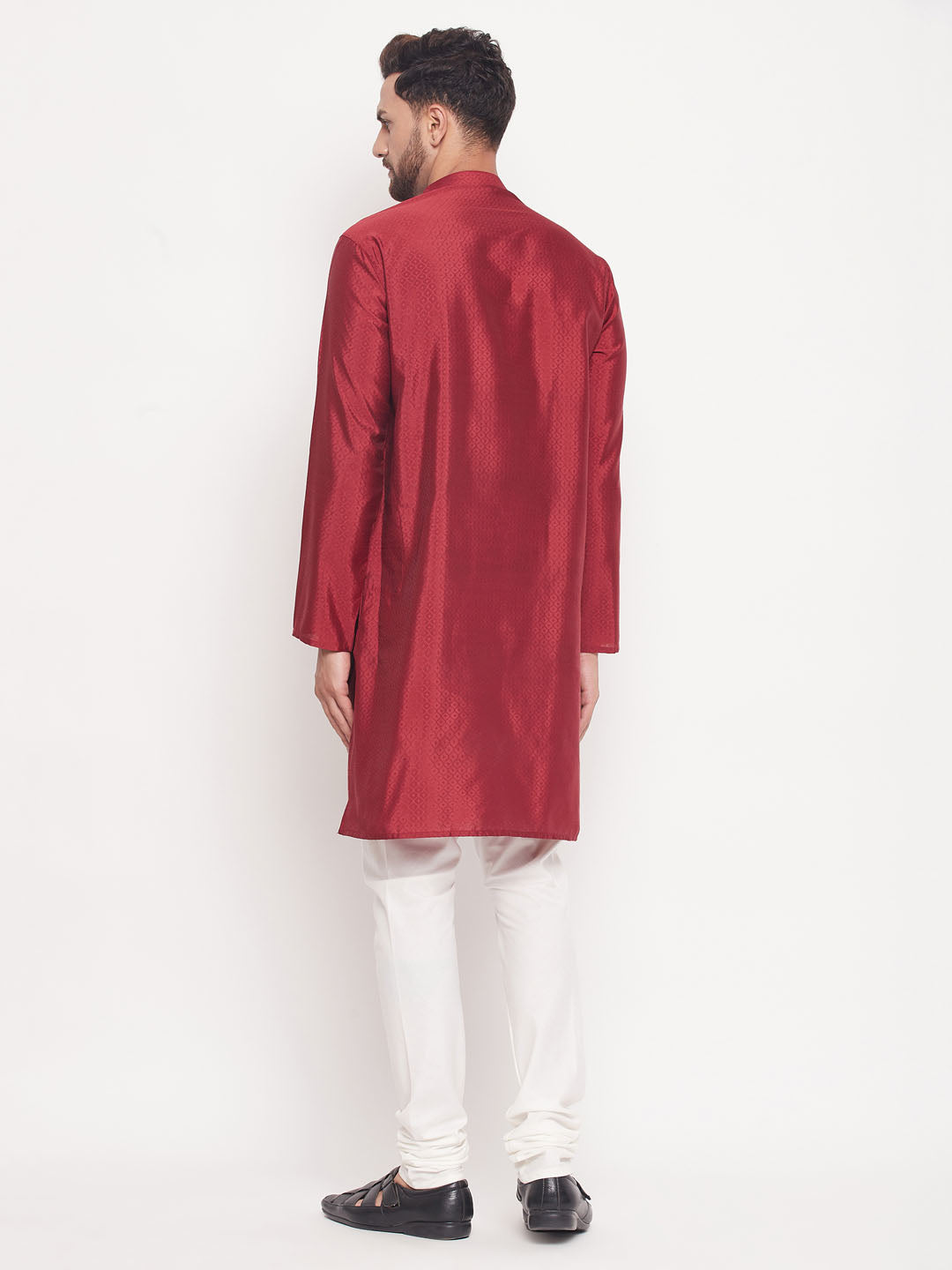 Men's Maroon Silk Blend Straight Kurta Pyjama Set