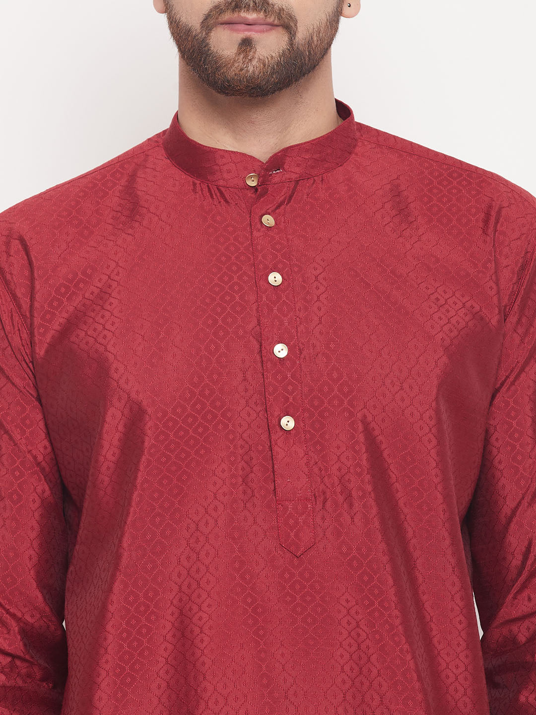 Men's Maroon Silk Blend Straight Kurta Pyjama Set