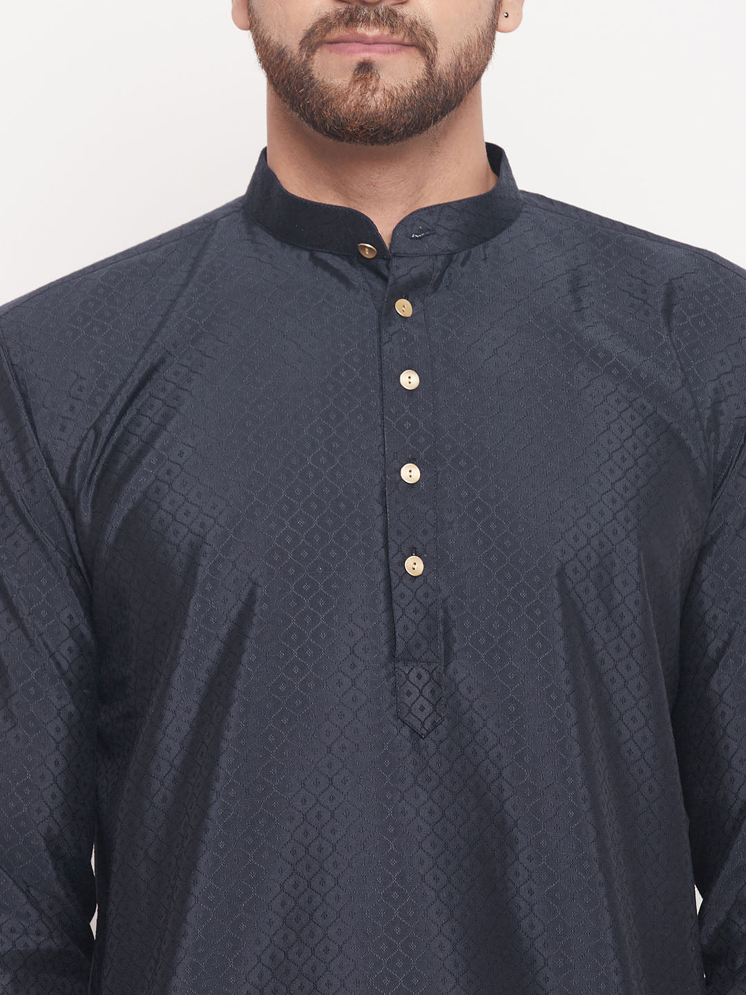 Men's Navy Blue Silk Blend Straight Kurta Pyjama Set
