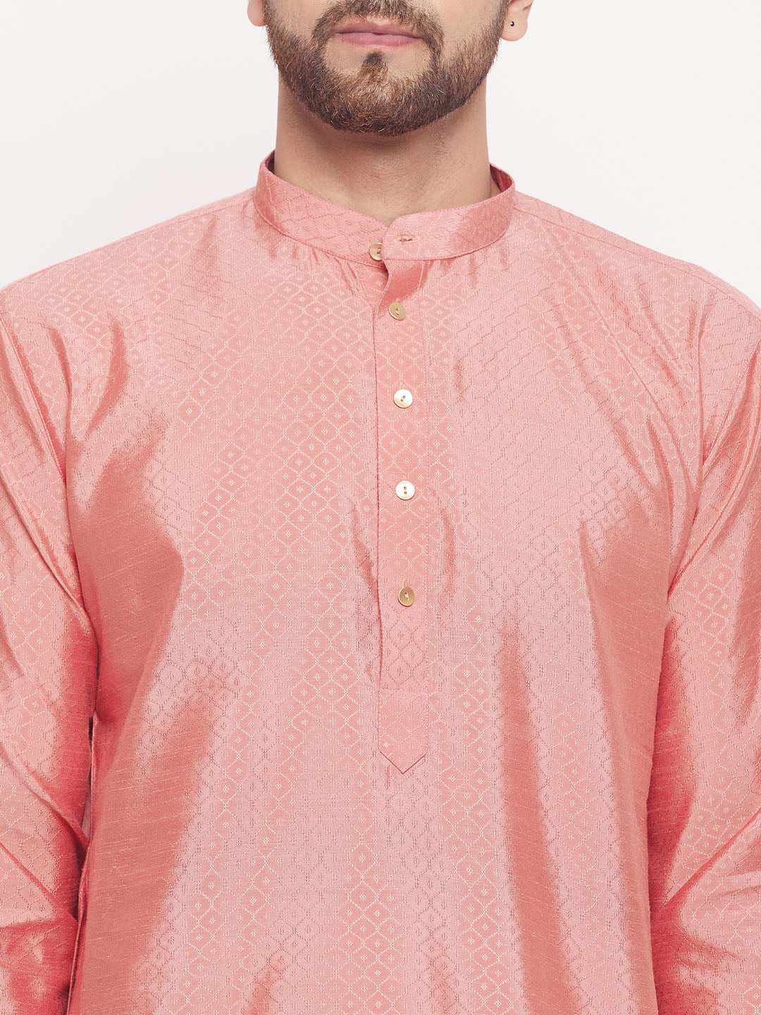 Men's Pink Silk Blend Straight Kurta Pyjama Set