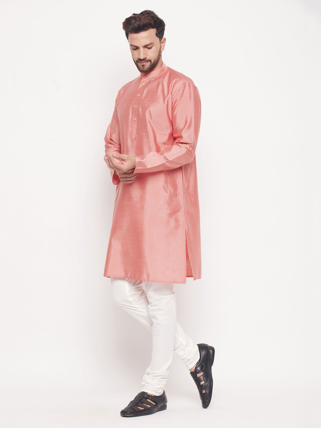 Men's Pink Silk Blend Straight Kurta Pyjama Set