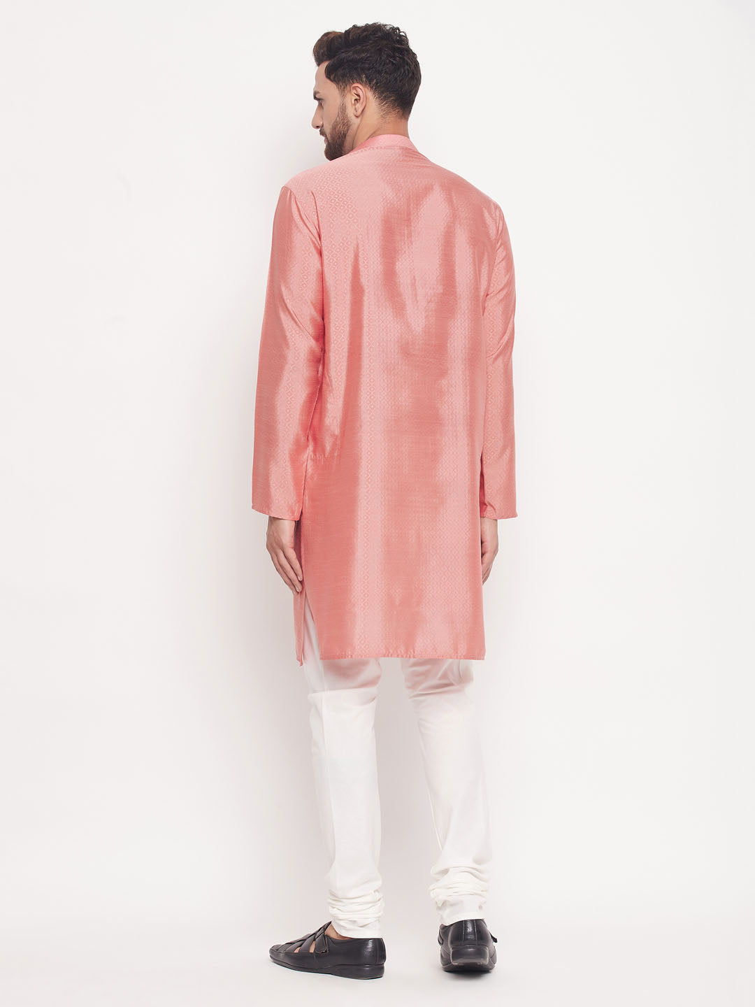 Men's Pink Silk Blend Straight Kurta Pyjama Set