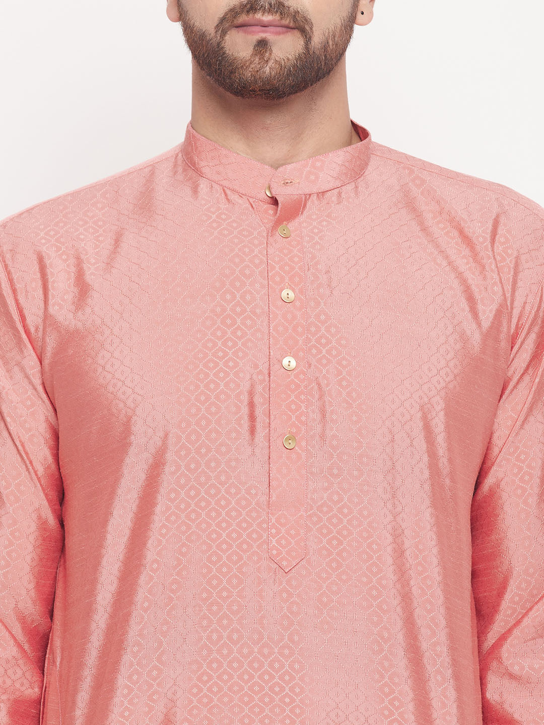 Men's Pink Silk Blend Straight Kurta Pyjama Set