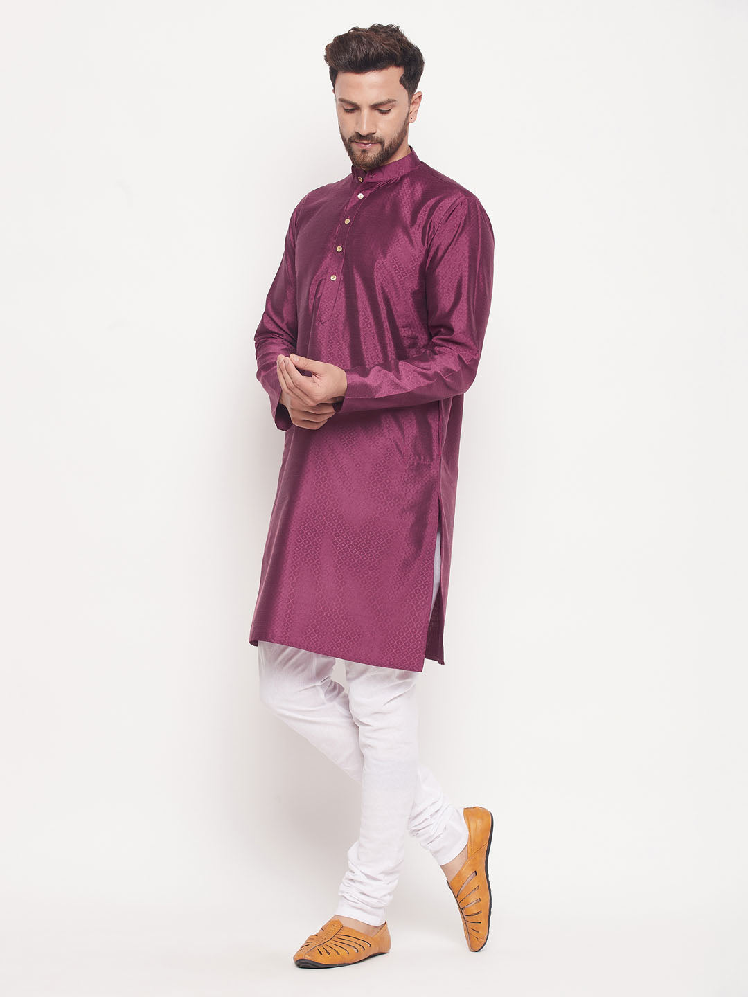 Men's Purple Silk Blend Straight Kurta Pyjama Set