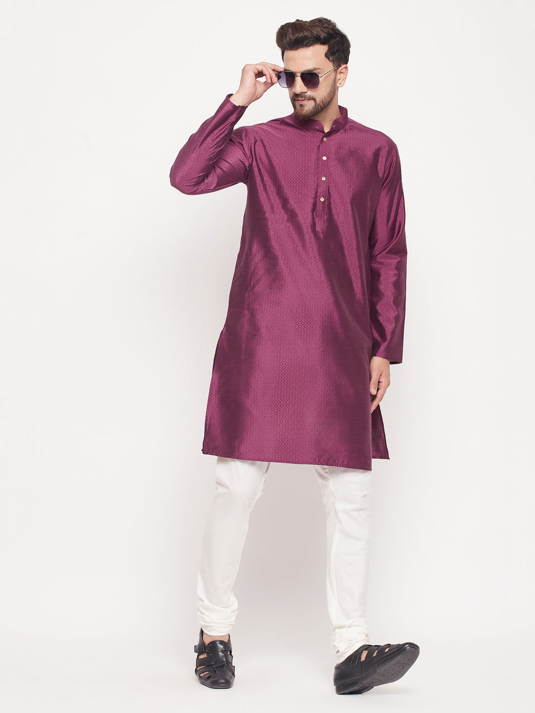 Men's Purple Silk Blend Straight Kurta Pyjama Set
