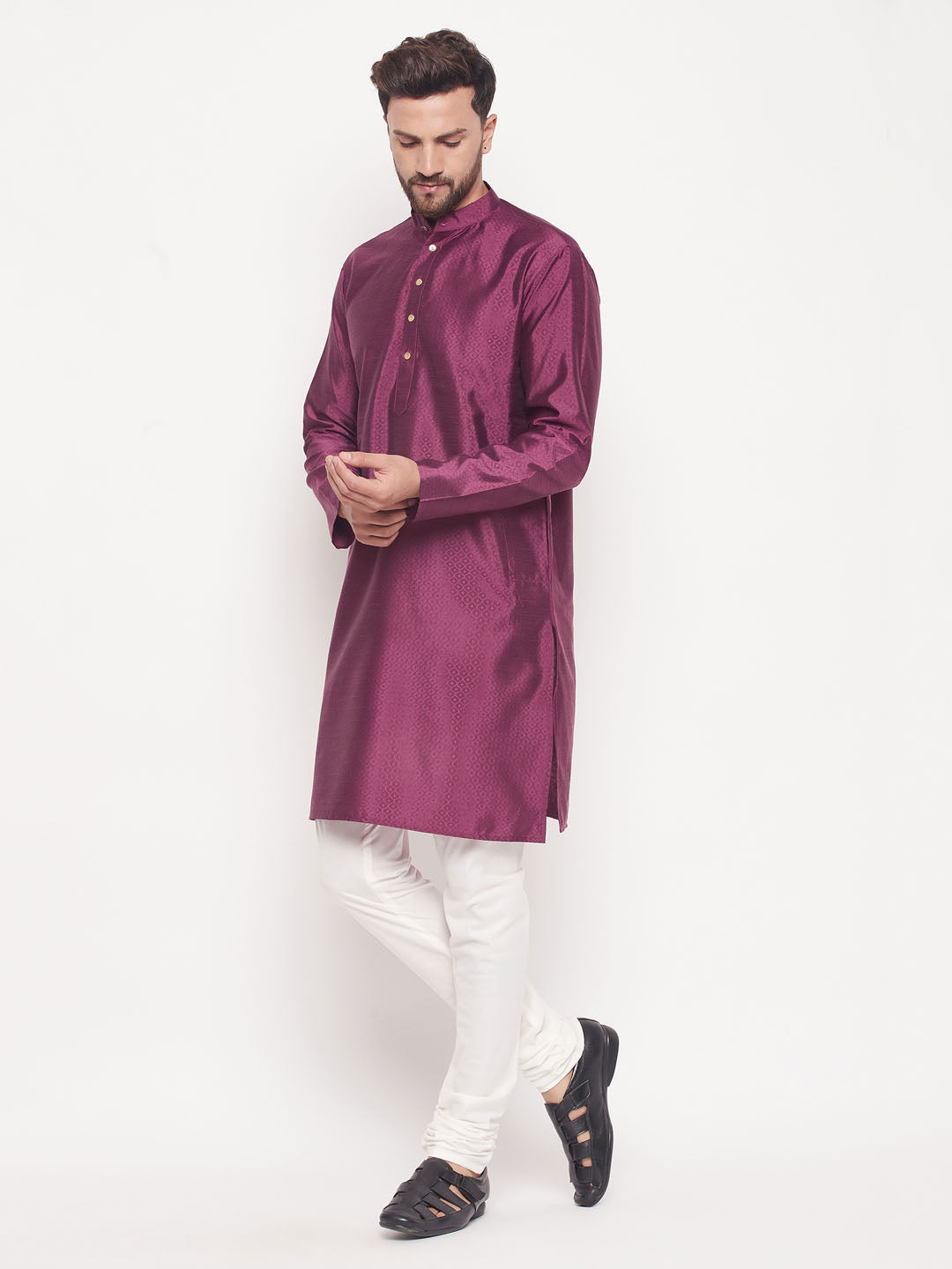 Men's Purple Silk Blend Straight Kurta Pyjama Set