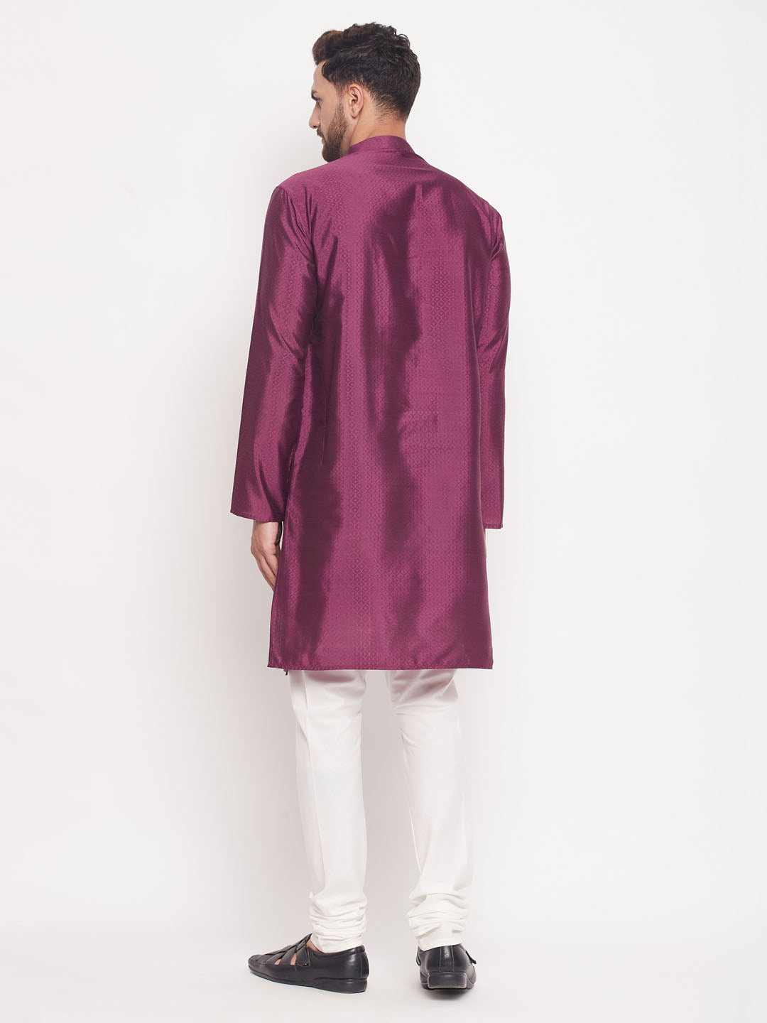 Men's Purple Silk Blend Straight Kurta Pyjama Set