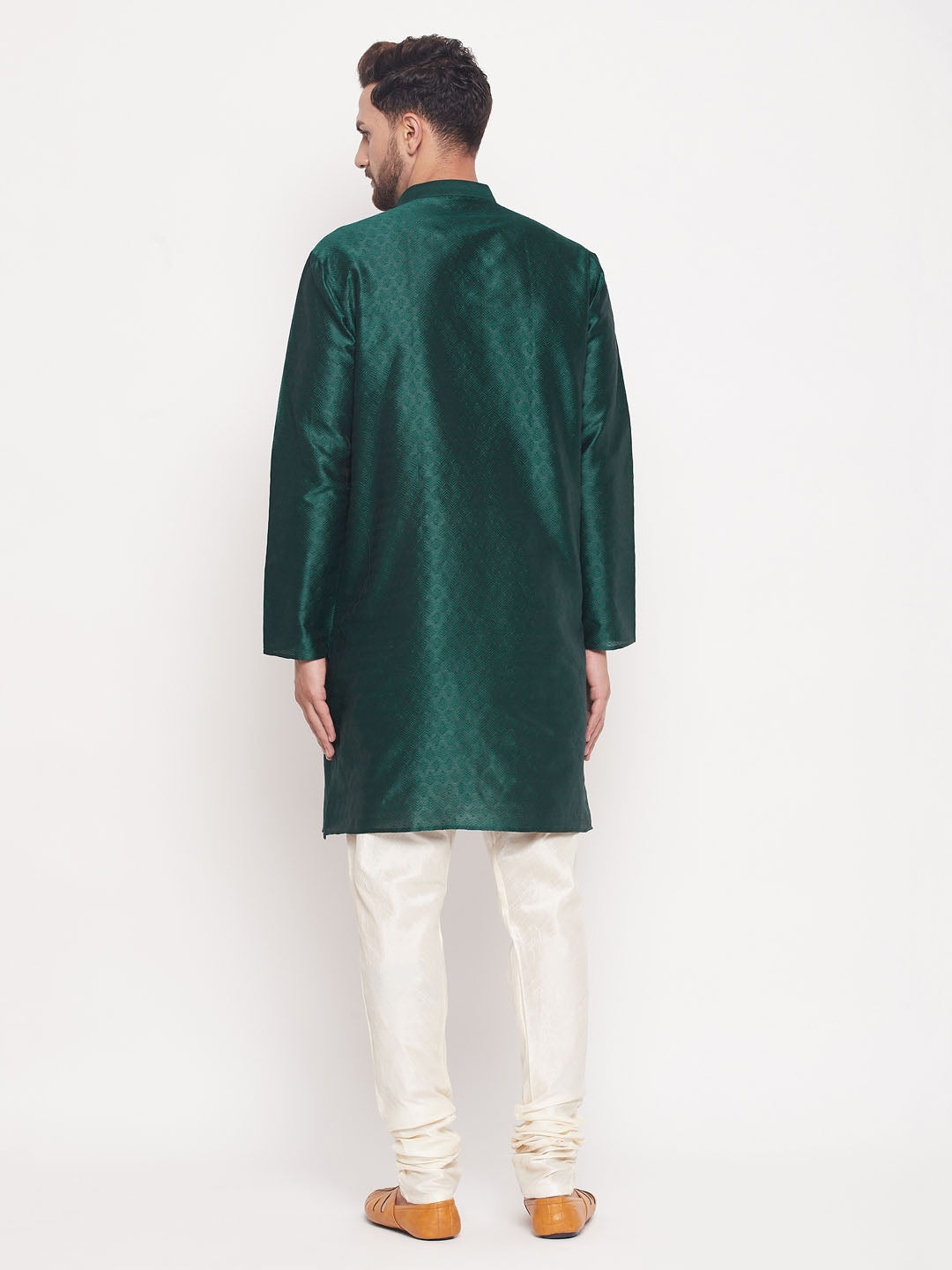 Men's Green Silk Blend Straight Kurta Pyjama Set