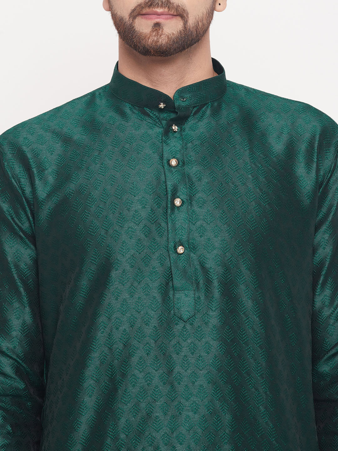 Men's Green Silk Blend Straight Kurta Pyjama Set
