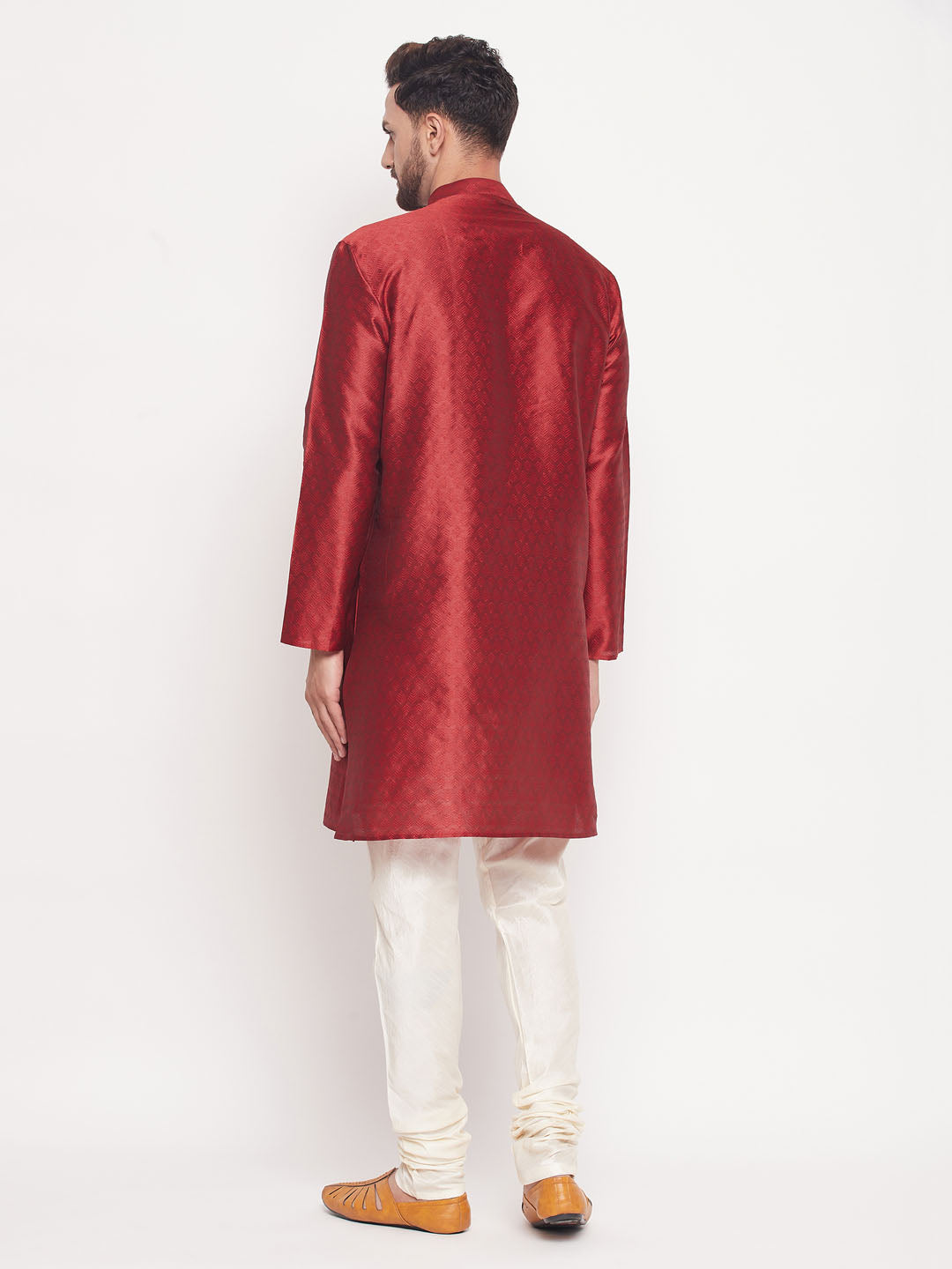 Men's Maroon Silk Blend Straight Kurta Pyjama Set