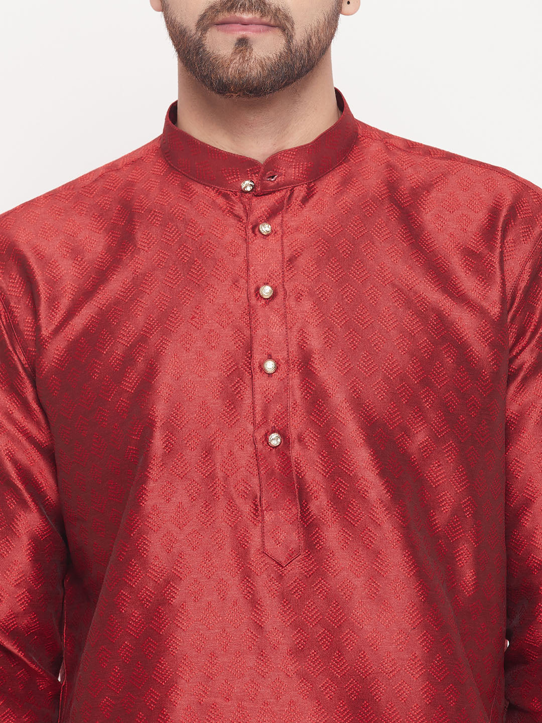 Men's Maroon Silk Blend Straight Kurta Pyjama Set