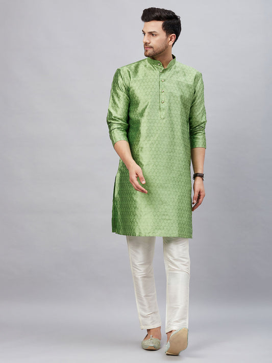 Men's Mint Green Silk Blend Straight Kurta Pyjama Set