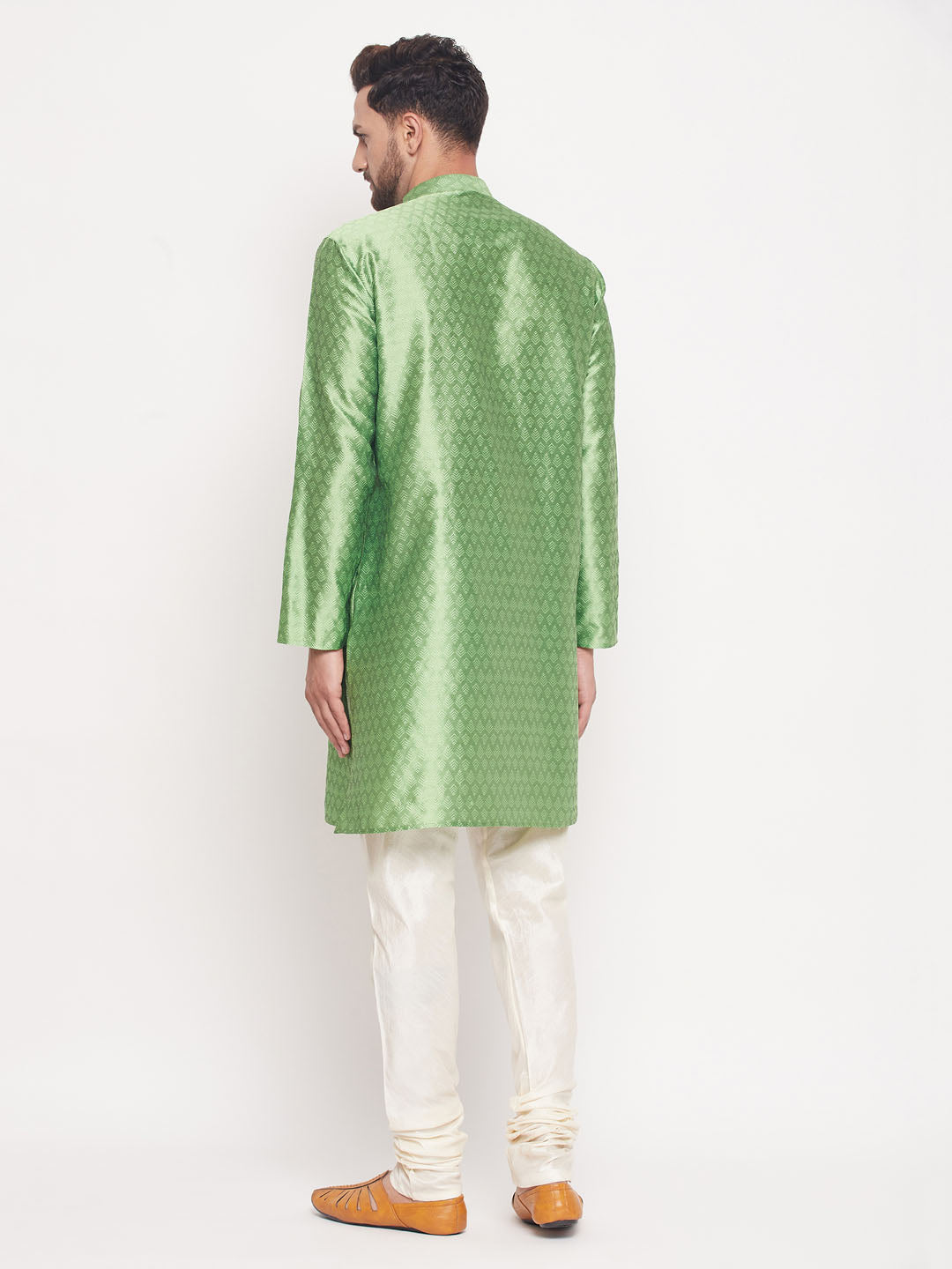 Men's Mint Green Silk Blend Straight Kurta Pyjama Set