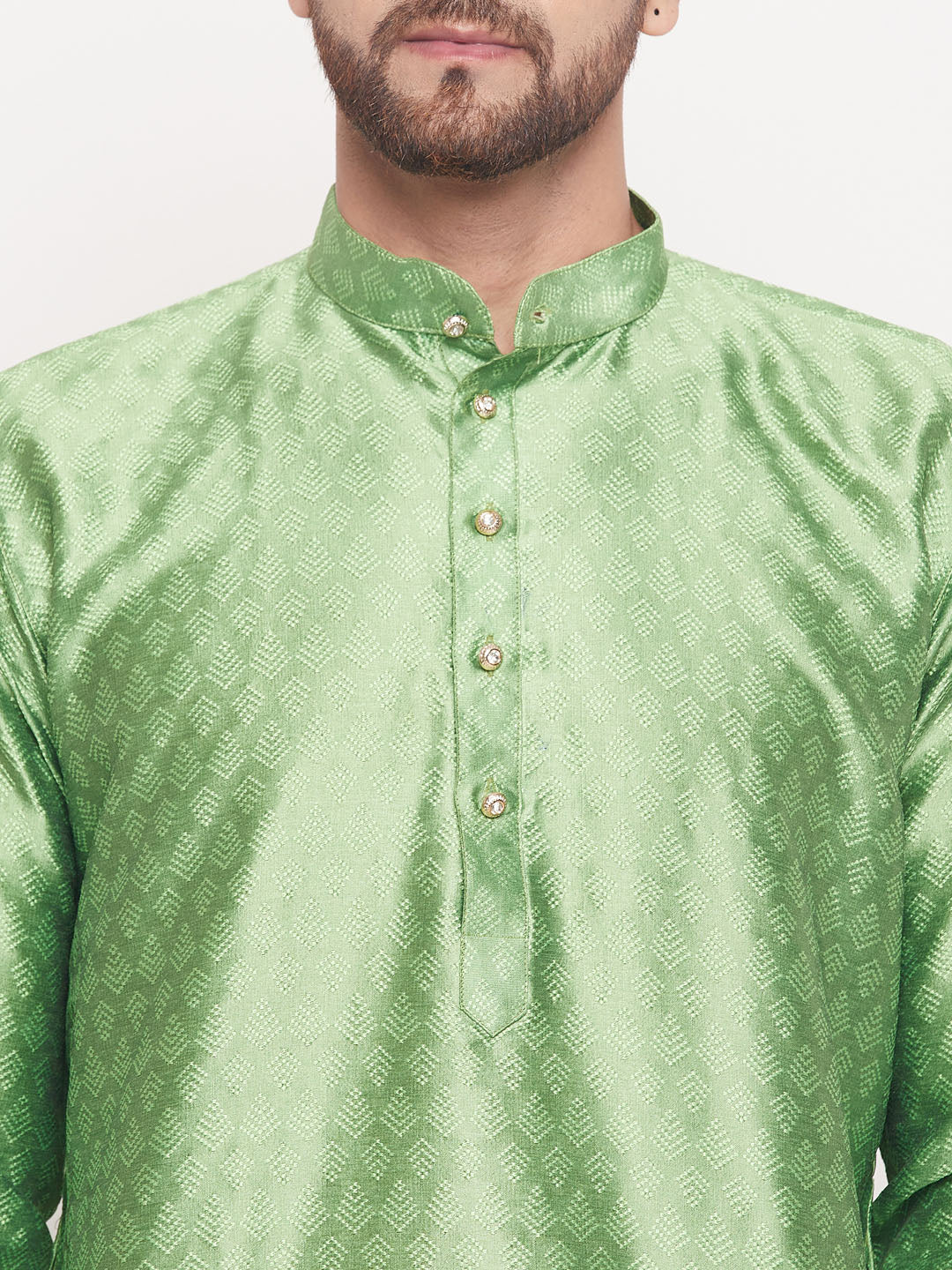 Men's Mint Green Silk Blend Straight Kurta Pyjama Set