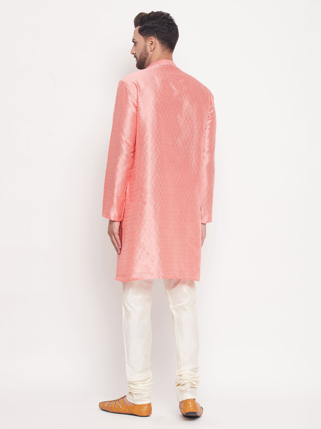 Men's Pink Silk Blend Straight Kurta Pyjama Set