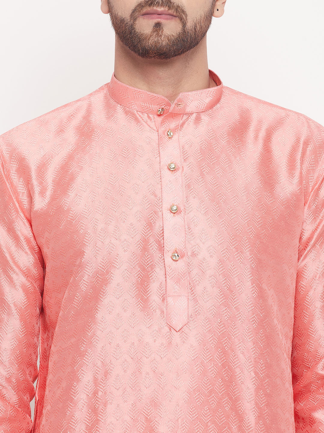 Men's Pink Silk Blend Straight Kurta Pyjama Set