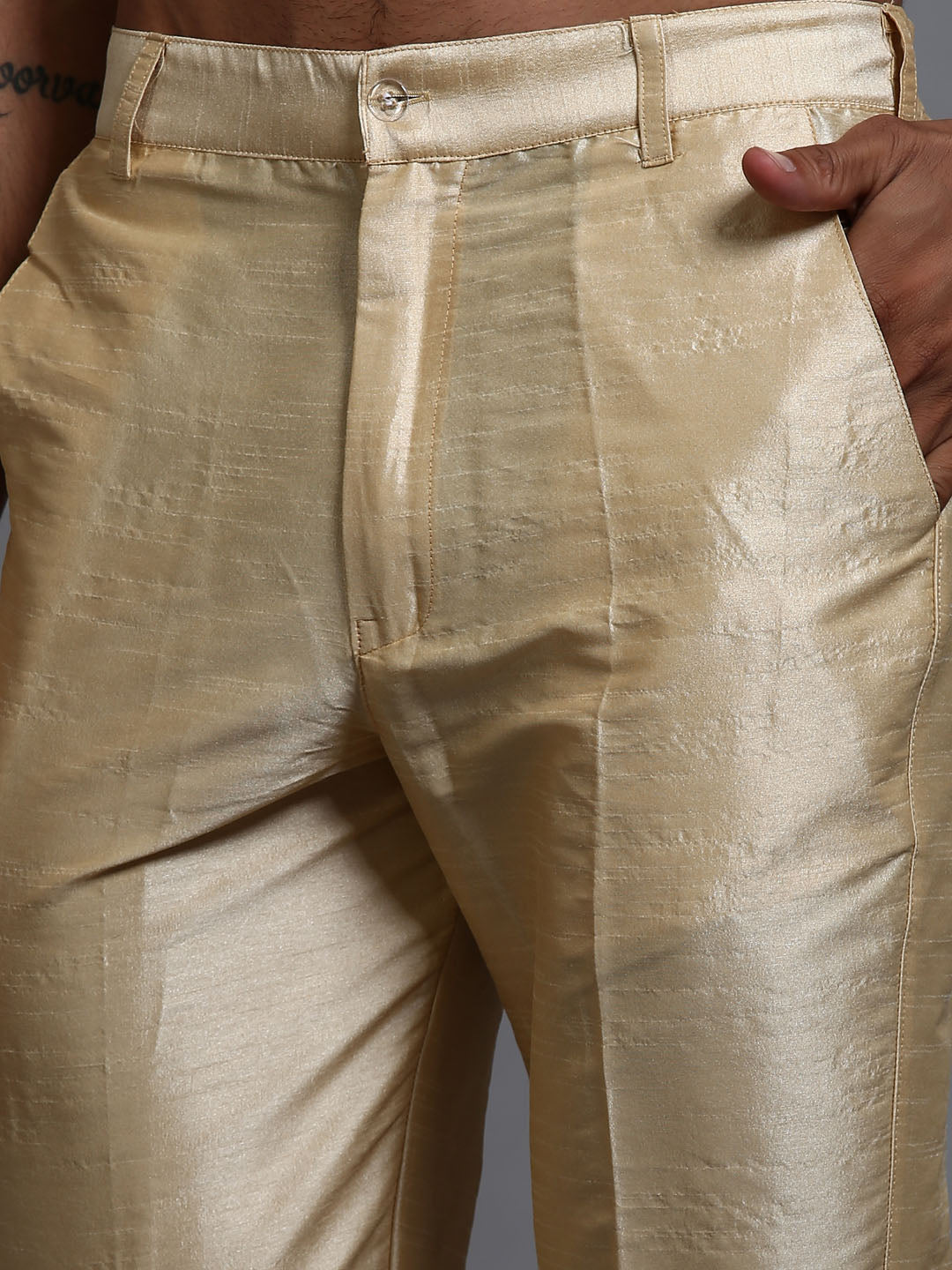 Men's Grey Silk Blend Straight Kurta Pyjama Set