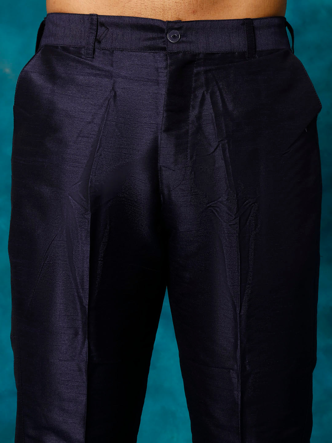 Men's Navy Blue Silk Blend Straight Kurta Pyjama Set